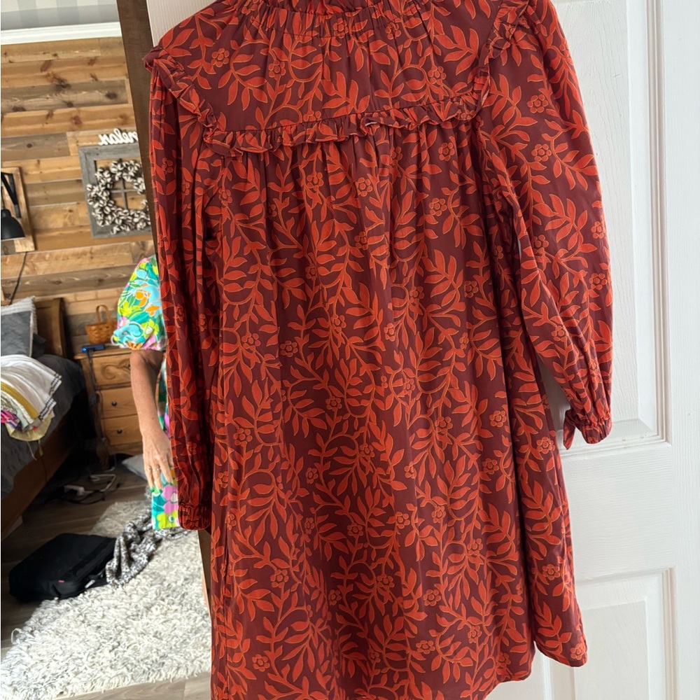 Olivia James Women's Floral Long-Sleeve Shift Dress with Smocked Collar - Picture 2 of 6